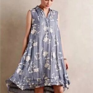 Anthropologie Isabella Sinclair Tillie embroidered floral chambray dress Sz S*H4